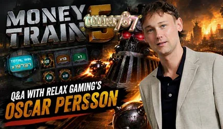 Tampilan visual dari mesin slot Money Train 5 dengan tema kereta api futuristik